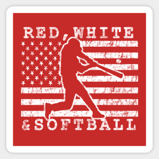 Red White and Softball American Flag USA Fastpitch Softball Fan Sticker